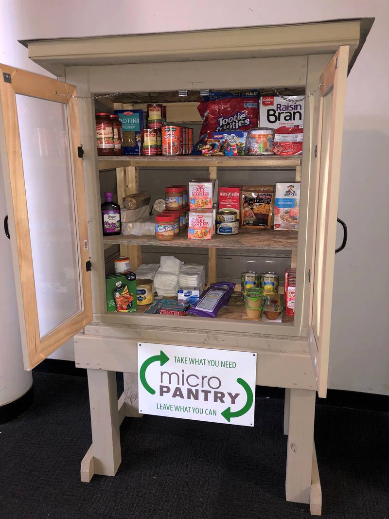 Joliet Junior College provides mirco pantries to help students who may be in need, dealing with food insecurities. Here is one at the Romeoville campus.