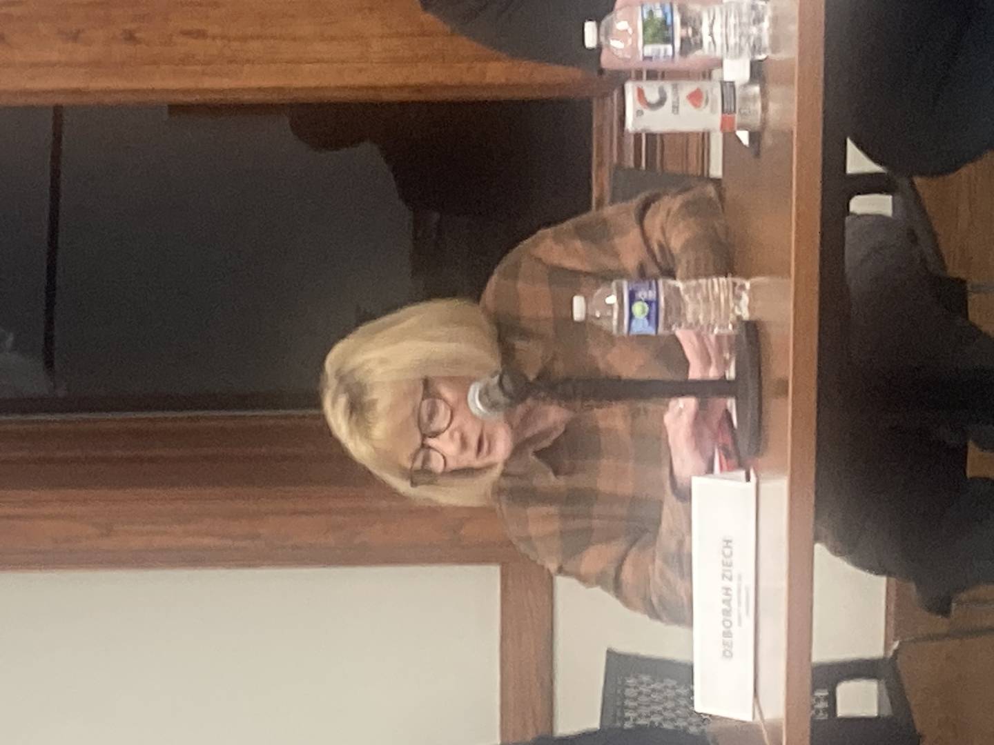 Deborah Ziech speaks at the Joliet Public Schools candidate forum at the Joliet Public Library on Wednesday, Feb. 26, 2025.