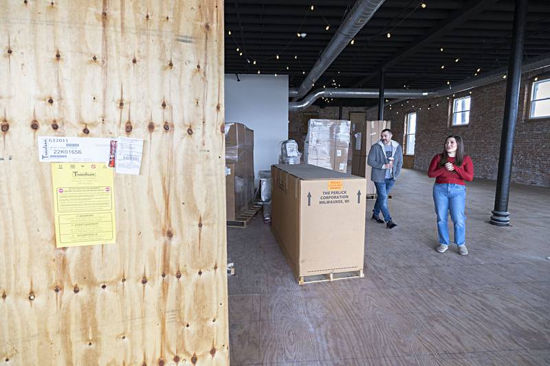Ryan and Ashley Nares inspect newly delivered kitchen equipment at their wedding venue Thursday, Jan. 4, 2024. The Mercantile Ballroom and Cocktail lounge is located in downtown Sterling.