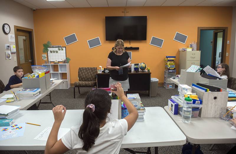 Julie Holesinger, the fourth through sixth grade teacher leads her class Wednesday, Sept. 7, 2022. The school currently has 26 students.