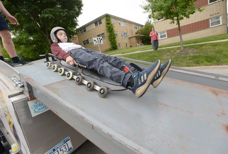 Children including James Wirtz of Glenview participates in the White Castle USA Luge Slider Search athlete recruitment held in Westmont Saturday June 11, 2022.