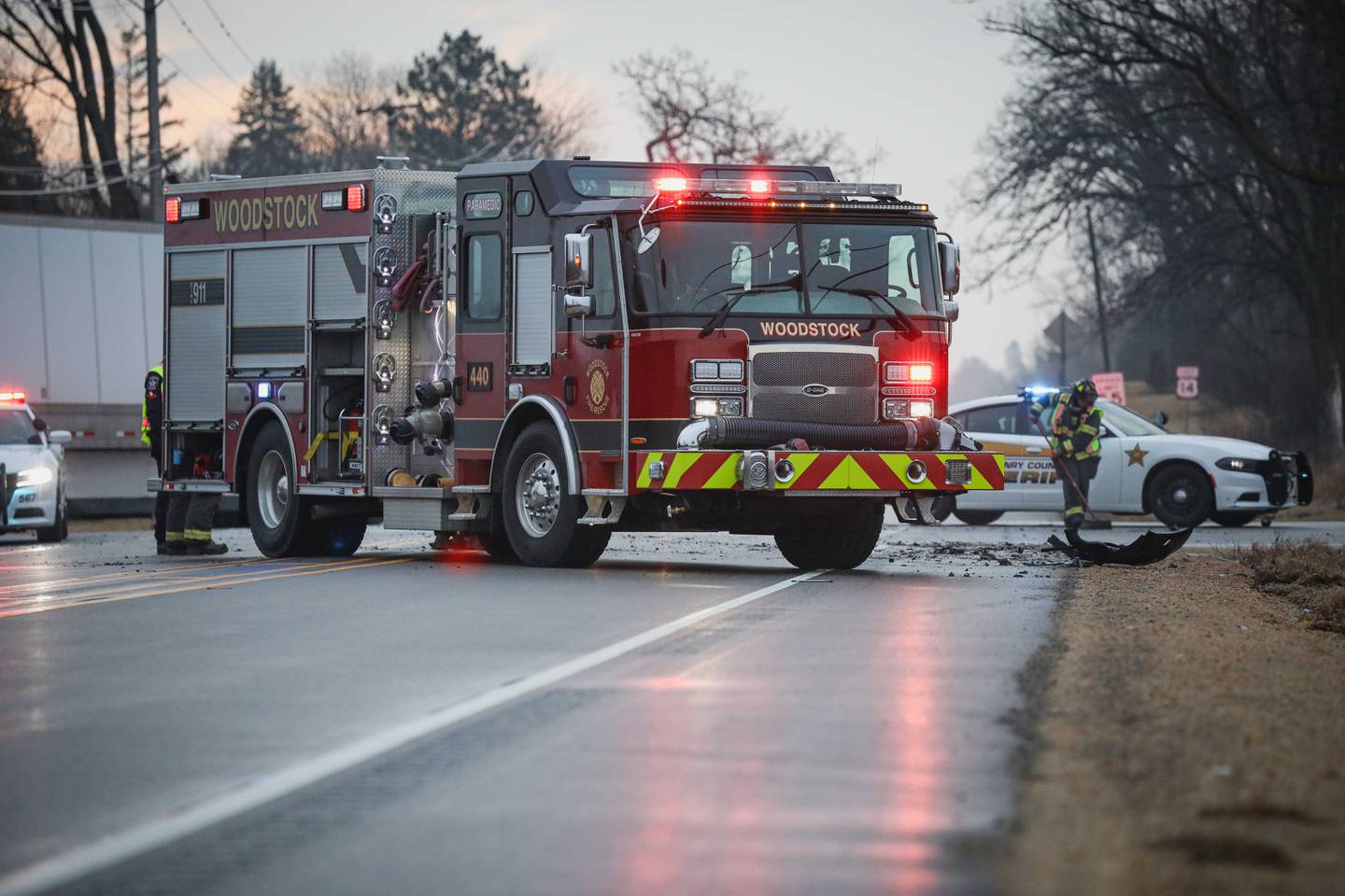 Three people were hospitalized after a crash near Woodstock Thursday, Feb. 27, 2025.