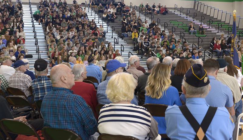 The new gymnasium at Seneca High School was packed with students and Veterans Monday during Veterans Day ceremony. The event was sponsored and led by The Seneca FFA.