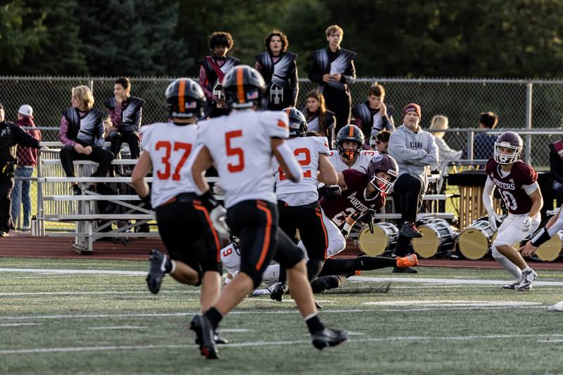 Lockport's Adam Kozak faces Lincoln-Way West’s defense during a varsity football home game on Sept. 5, 2025.