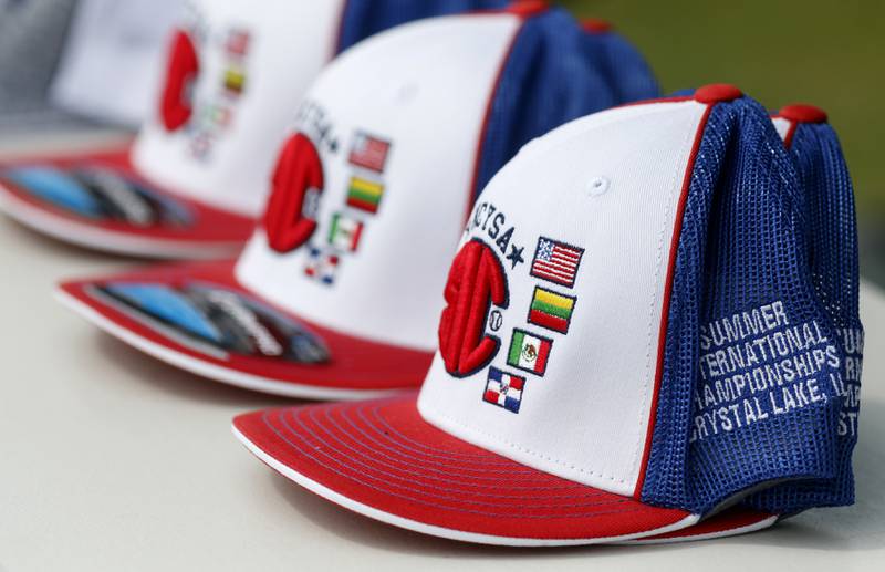 McHenry County Youth Sports Association’s Summer International Championship baseball tournament hats for sale on Friday, July 11, 2025, at the Mickey Sund Baseball Complex in Crystal Lake's Lippold Park.