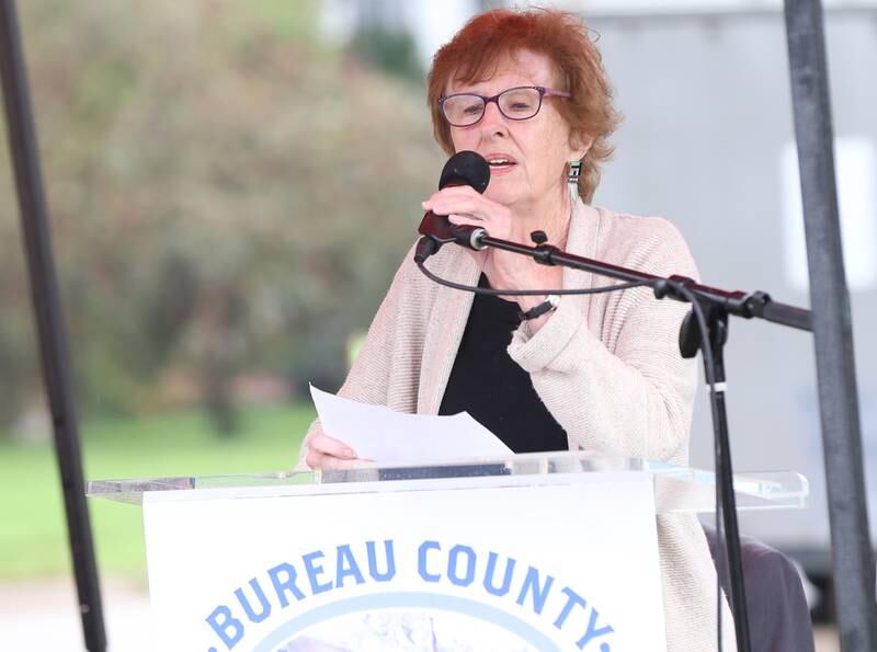 Sarah Cooper gives remarks during a Civil War Monument Ceremony on Friday, Sept. 22, 2023 outside the Sash Stalter Matson Building in Princeton.