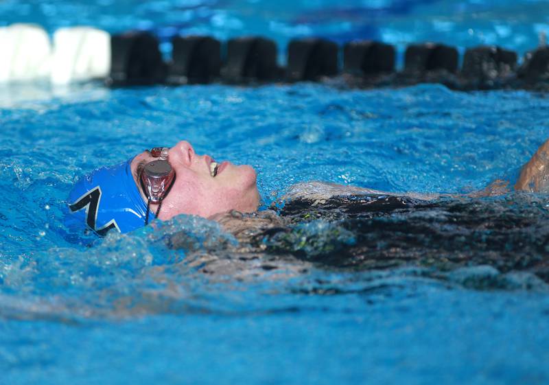 St. Charles North’s Maya Townsend swims the 200-yard freestyle athletes with disabilities heat during the IHSA Girls State Swimming and Diving Championships at the FMC Natatorium in Westmont on Saturday, Nov. 11, 2023.