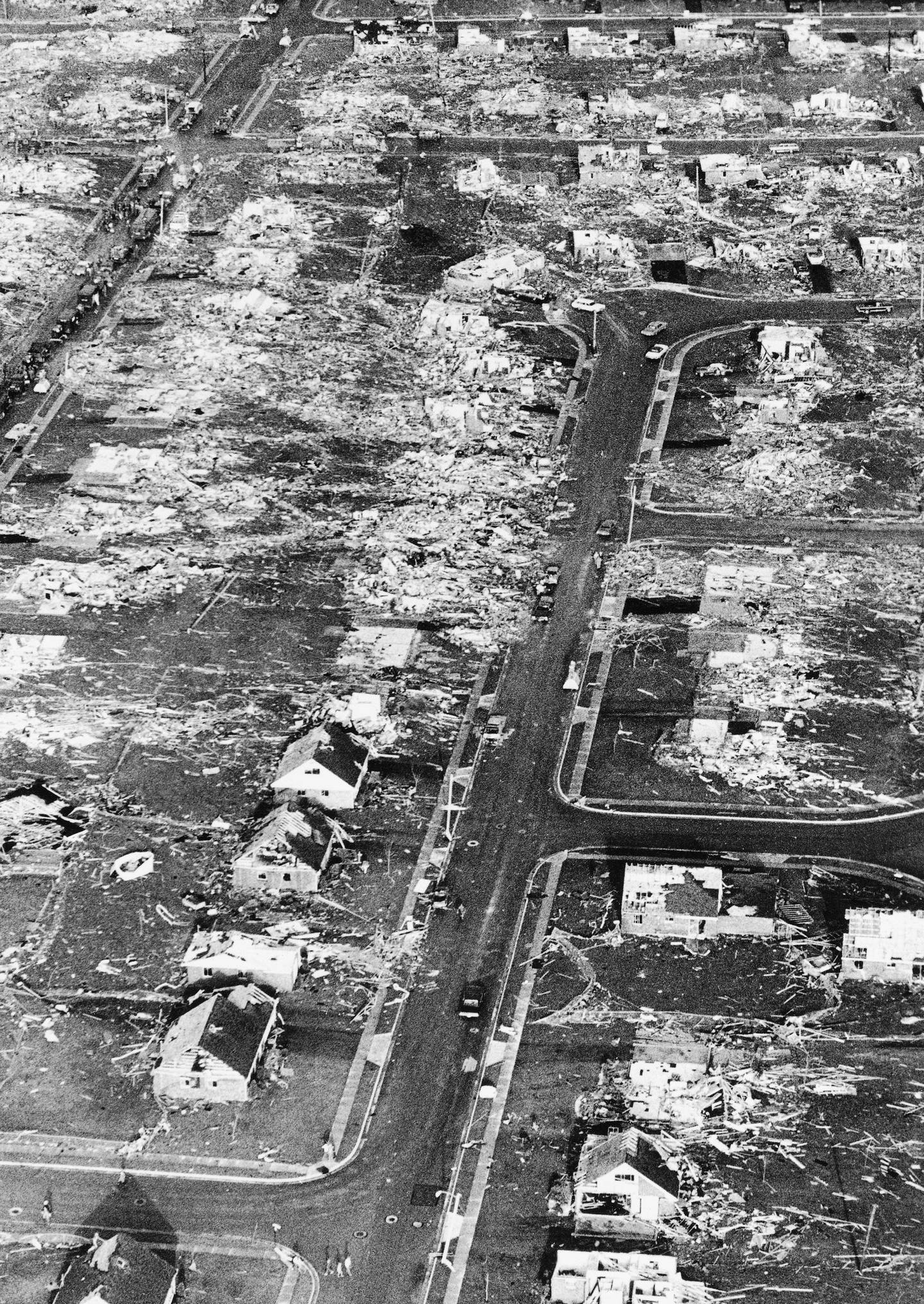 Homes and businesses are demolished after tornadoes hit Xenia, Ohio, late Wednesday, April 4, 1974. The deadly tornado killed 32 people, injured hundreds and leveled half the city of 25,000. Nearby Wilberforce was also hit hard. As the Watergate scandal unfolded in Washington, President Richard Nixon made an unannounced visit to Xenia to tour the damage. Xenia's was the deadliest and most powerful tornado of the 1974 Super Outbreak.