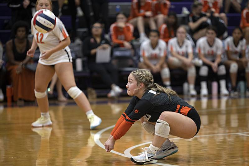 DeKalb’s Hannah Mekjian plays a shot against Dixon Tuesday, Sept. 5, 2023 in a game at Dixon High School.