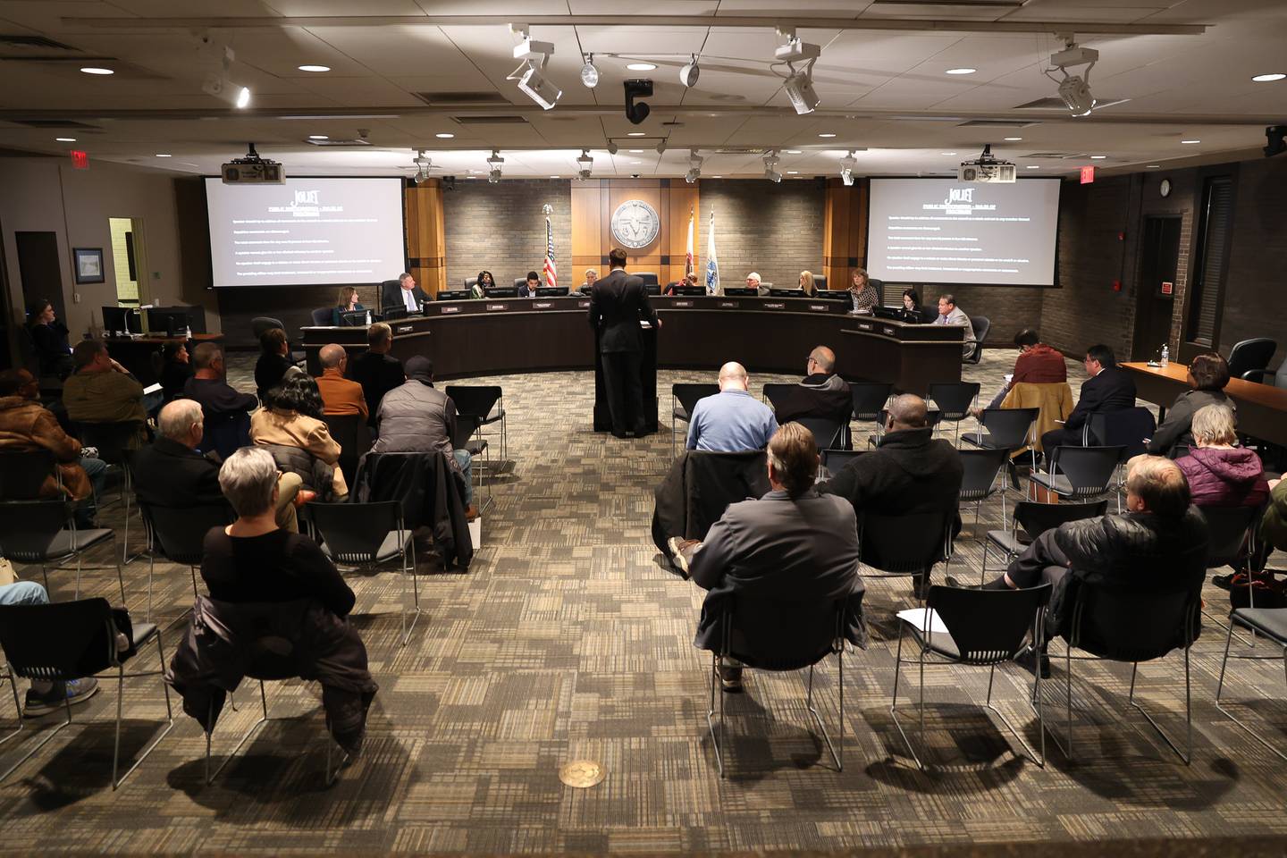 Inspector General Sean Connolly speaks to the council members on the conspiracy allegations against Joliet Mayor Bob O’DeKirk during the City Council Meeting at City Hall in Joliet on Monday, March 13th, 2023.