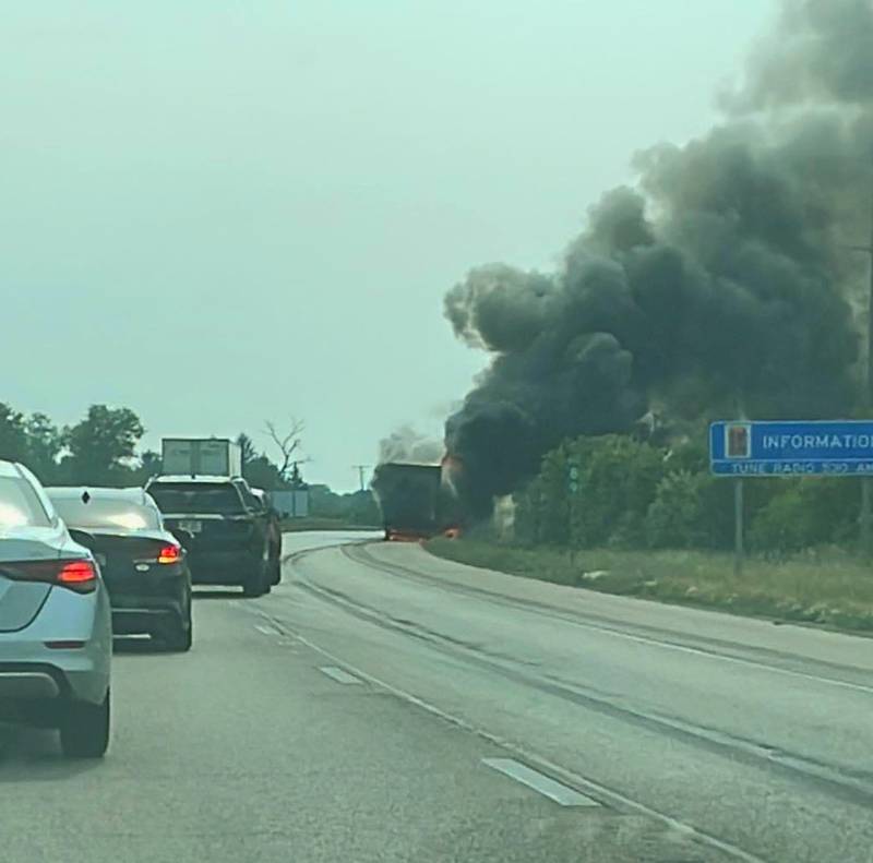 A tractor trailer fire slowed traffic on Interstate 80 westbound on Sunday afternoon at mile marker 89 between Ottawa and Utica.