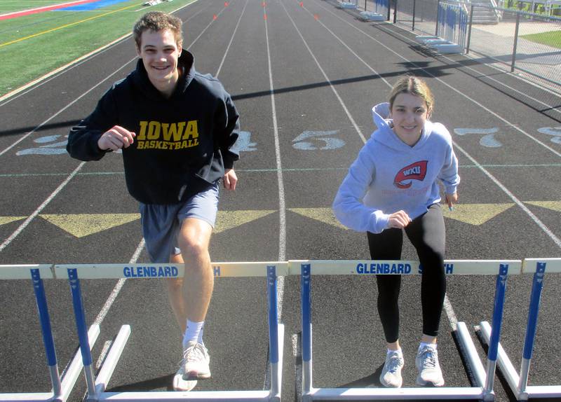 Glenbard South hurdlers Harper Bryan (left) and Gianna Huerta (right) have high hopes for outdoor season after winning indoor Upstate Eight Conference championships in March.