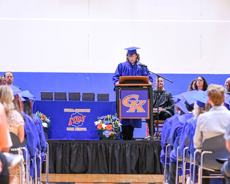 Genoa-Kingston senior and Student Leadership presenter Ethan Egler speaks during the Class of 2024 graduation held on Saturday, May 18, 2024, at Genoa-Kingston High School, 980 Park Ave., Genoa.