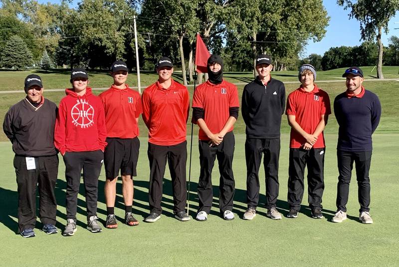 The Hall Red Devils placed second in Wednesday's 1A St. Bede regional to advance to sectionals. Team members are (left to right) assistant coach Steve Marini, Jacob Diaz, Cody Orlandi, Grant Plym, Josh Scheri, Landen Plym, Lukas Manrriquez and head coach Mason Kimberley.