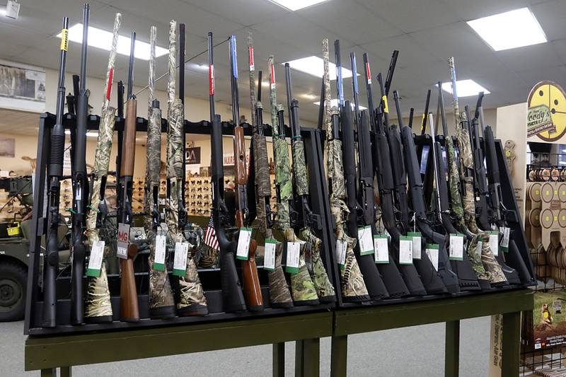 Guns for sale Wednesday, Jan. 18, 2023, at Marengo Guns. The McHenry County gun shop is among a group of plaintiffs challenging the constitutionality of Illinois’ ban on semiautomatic weapons and large-capacity magazines that took effect last week.