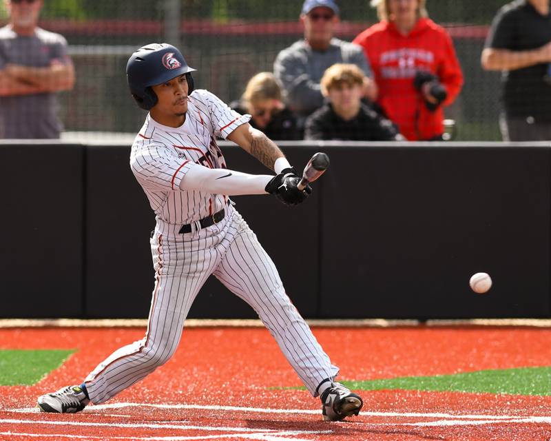 Romeoville's Richard Conley (12) makes contact with the ball during the regional game against Yorkville on Thursday May 29, 2025, held at Yorkville High School.