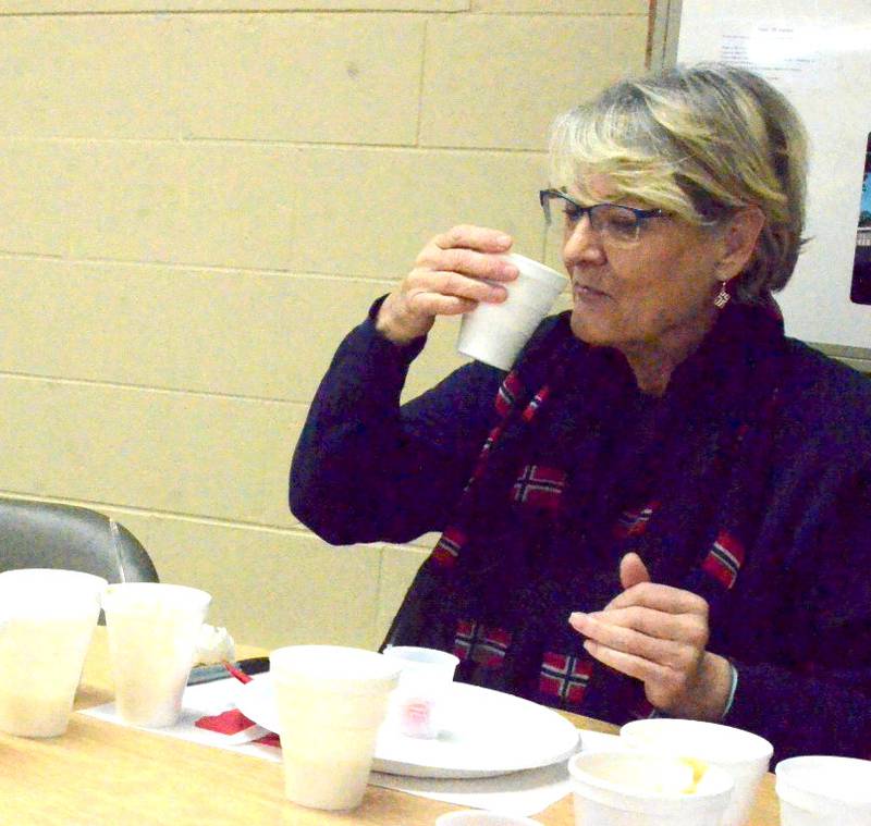 Yorkville resident Barb Johnson samples homemade soups in a 2020 Norwegian soup cook off held Super Bowl Sunday by Sons of Norway Polar Star Lodge 5-472 members at St. Olaf Lutheran Church in Montgomery. After a two-year hiatus due to COVID, the cook off returns at 1:15 p.m. Sunday, Feb. 5, at the church.