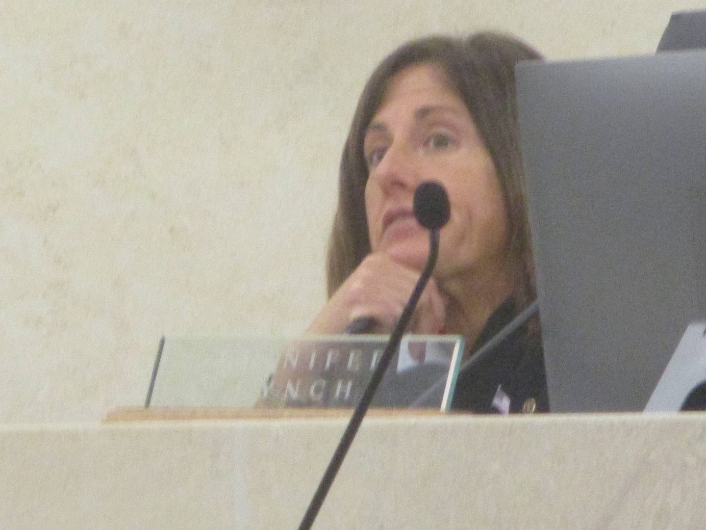 Will County Judge Jennifer Lynch listens to attorneys arguments Monday during a hearing in a case that that will determine whether Joliet City Councilman Juan Moreno remains in office. Sept. 22, 2025