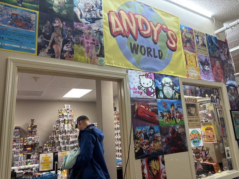 A shopper peruses items at Andy's World in Woodstock Sunday, Feb. 2, 2025.