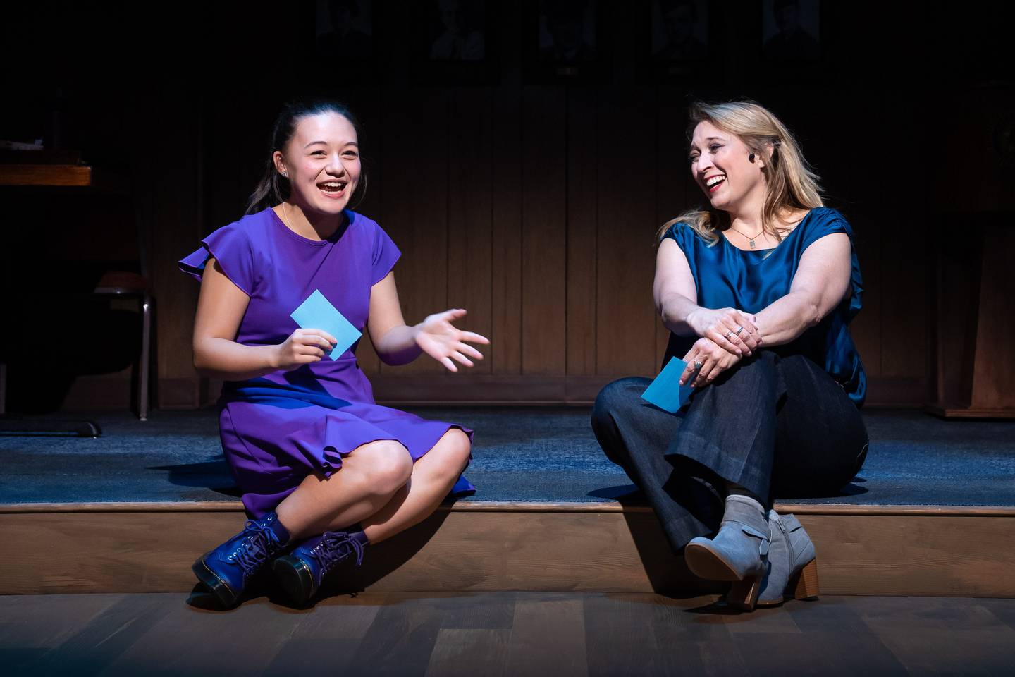 Lilly Fujioka (left) plays the Debater and Cory Goodrich is Heidi in Paramount Theatre’s BOLD Series production What the Constitution Means to Me. Lauren Berman directs. Performances are October 4-November 12, 2023 at Paramount’s Copley Theatre, 8 E. Galena Blvd. in downtown Aurora. Tickets: paramountaurora.com or (630) 896-6666. Note: Lilly Fujioka alternates performances as the Debater with Vivian Webb. Credit: Liz Lauren