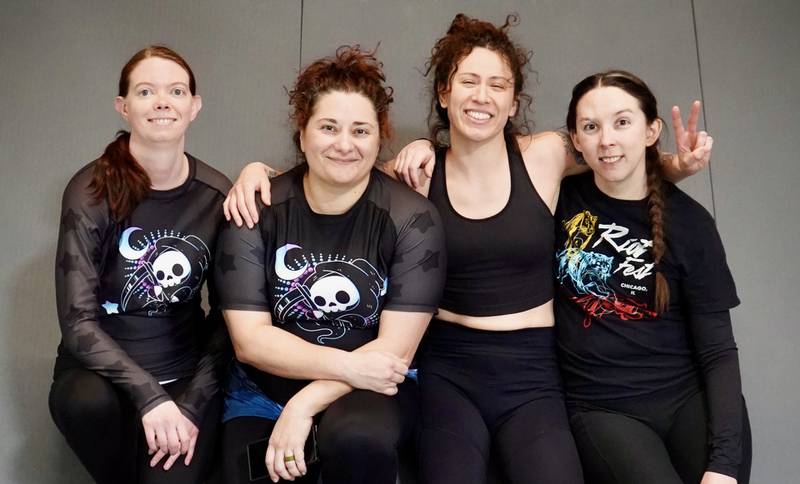 Instructors and students at Misfits Jiujitsu in St. Charles. (From left: Samantha Geldes, Sabrina Aiello, Ali Svandra and Shelby Stanley)