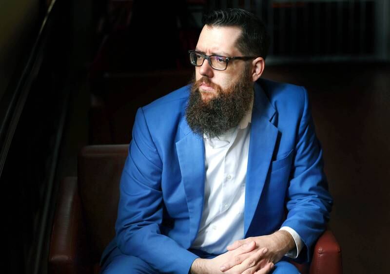 Devon Buse, a U.S. Army veteran, Northern Illinois University graduate and owner of Rapid Biz Solutions from Sycamore, Tuesday, Sept 12, 2023, in the Holmes Student Center at NIU.