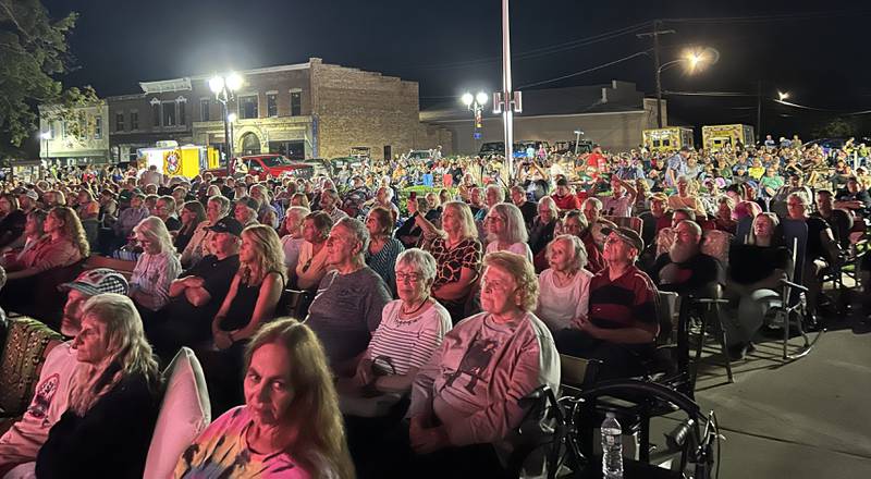 The bench seating area in front of the Warren Reckmeyer Bandshell in downtown Mt. Morris was filled Friday, Aug. 22, 2025 as 2,200 people turned out to hear Heartache Tonight, an Eagles tribute band, play at the  Jamboree Concert Series.