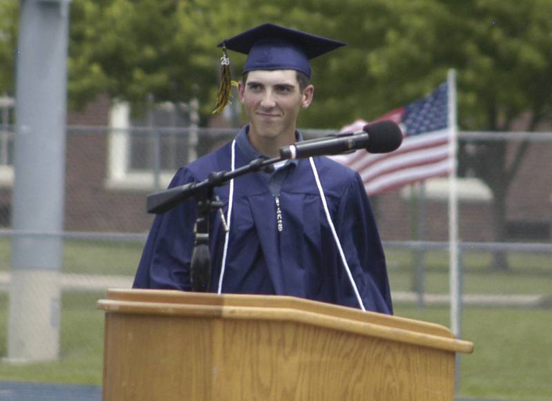 Gavin Staats smiles at the crowd as he accepts the Agriculture Award. The Sterling Class of 2026 Commencement Ceremony was held on Sunday, May 17, 2026, at Roscoe Eades Field in Sterling.