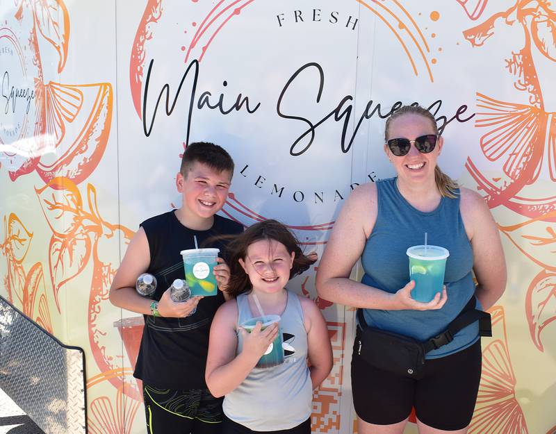 Nothing like an ice cold homemade lemonade from Main Squeeze at the RB&W Park to quench your thirst. Bryson Gonzalez, 11, Avery Gonzalez, 8, and Julie Gonzalez, all from Rock Falls, attend Rock Falls’ Summer Splash event Saturday, June 21, 2025.