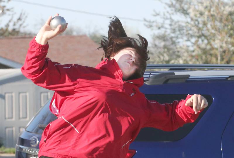 Hall's Laela Shevokas competes in the shot put during the Ferris Invitational on Monday, April 15, 2024 at Princeton High School.