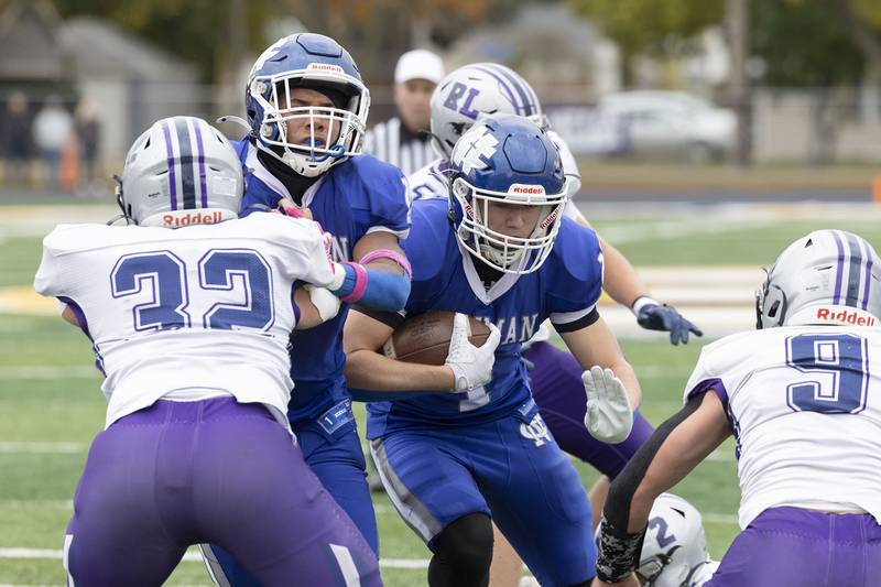 Newman’s Matthew Blackert sounds it in for a TD against Ridgeview-Lexington Saturday, Nov. 1, 2025, in round one of the Class 2A football playoffs.