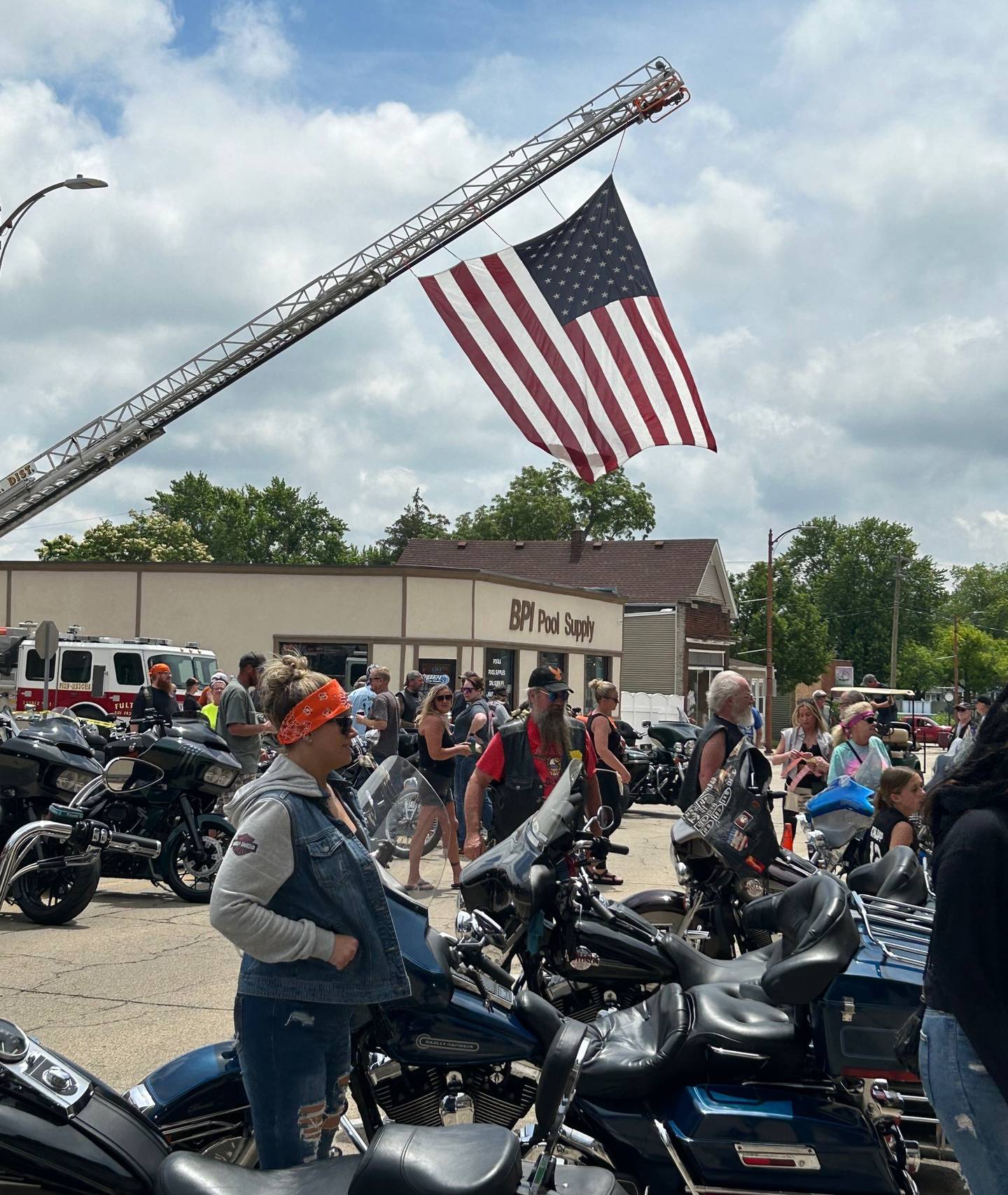 Motorcyclists line the 1100 block of Fourth Street in Fulton on Sunday, June 2, 2024, for the annual Blessing of the Bikes.