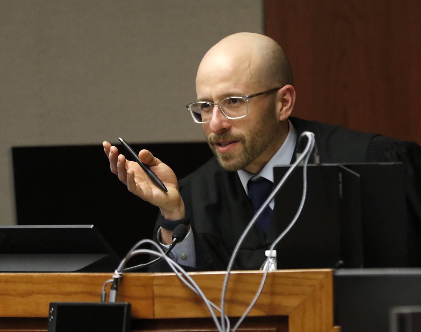 McHenry County Judge Robert J. Zulud talks about how the high school students did present a car in front of him heir during 2025 McHenry County Mock Trial Open on Friday, Feb. 14, 2025, at the McHenry County Courthouse in Woodstock.