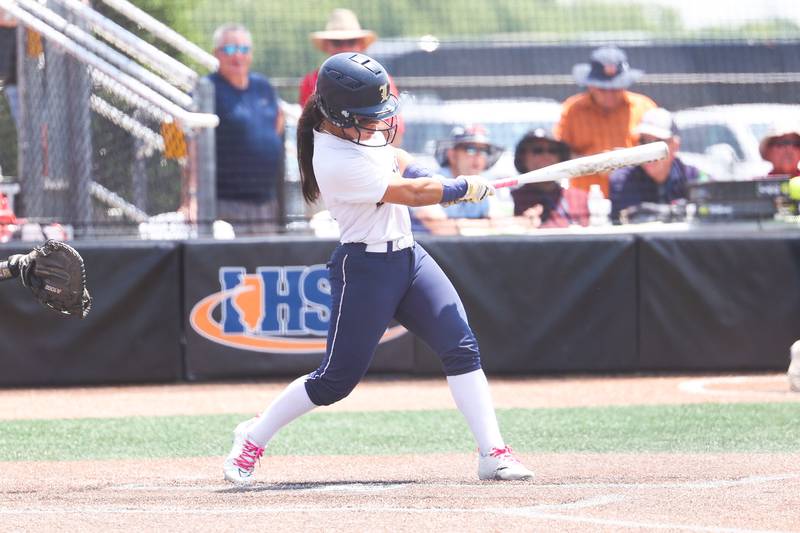 Lemont’s Maya Hollendoner connects against Antioch in the Class 3A state championship game on Saturday, June 10, 2023 in Peoria.