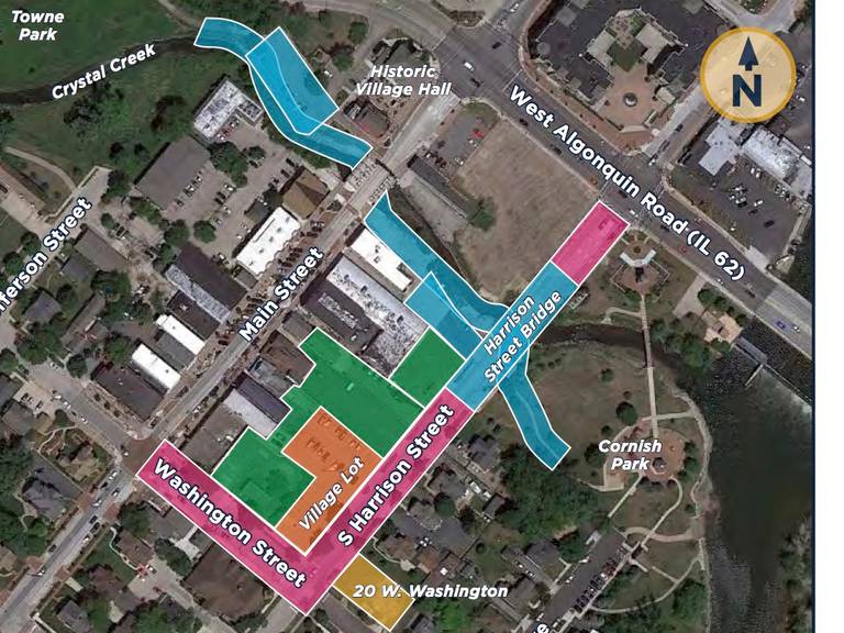 Algonquin's riverwalk and streetscape project involves major reconstruction of Crystal Creek, which began with cofferdams being built between Towne Park and the Main Street bridge starting June 11, 2022.