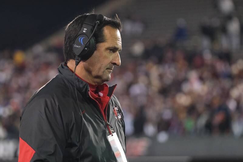 Maine South head coach David Inserra during the game against Lockport in the Class 8A state championship at NIU Huskie Stadium. Saturday, Nov. 27, 2021 in Dekalb.
