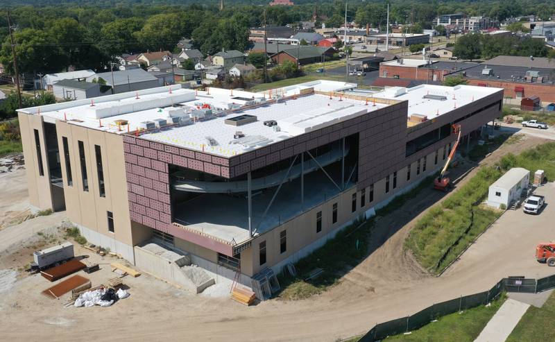 An aerial view of the progress of the YMCA building on Monday, Aug. 28, 2023 in Ottawa.