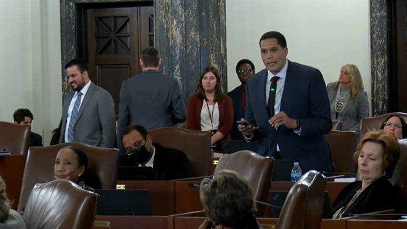 Sen. Robert Peters, D-Chicago, speaks in favor of a bill amending the SAFE-T Act criminal justice reform Thursday on the Illinois Senate floor.