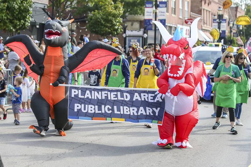 The Plainfield Area Public Library walk in the Plainfield Homecoming parade Saturday, Sept 20, 2025.