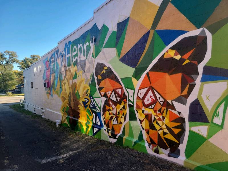 The downtown mural "McHenry Strong" on Thursday, Oct. 20, 2022, before volunteers helped add more color to the art installation.