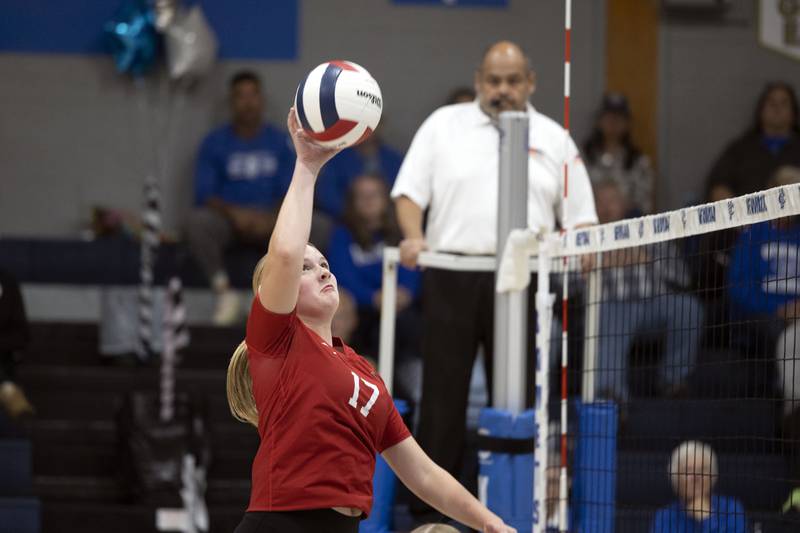 Hall’s Caroline Morris plays the ball against Newman Tuesday, Oct. 21, 2025.