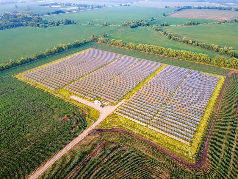 A 2022 community solar project in Burlington shows one way developers can approach the issue of land use. Wildflowers thrive among the 7,000 panels that make up French Road Solar. COURTESY OF NEXAMP