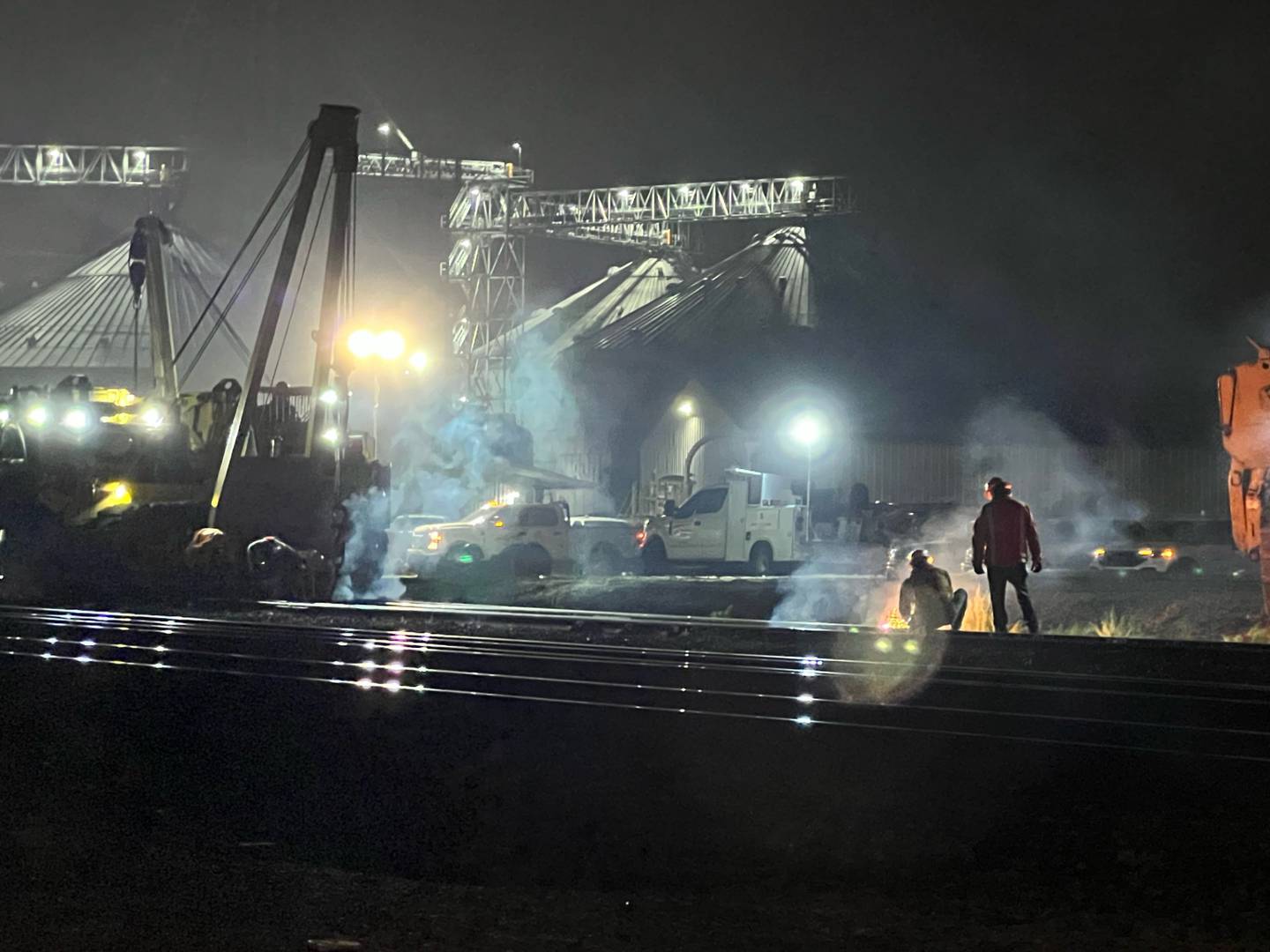 The crossing was still closed during the pre-dawn hours while track repairs were underway.