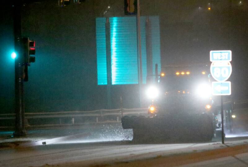 A snowplow pushes snow on North Main Street on Monday, Jan. 8, 2024 in Princeton.
