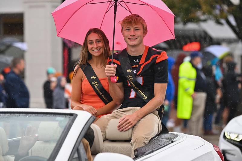 Members of the Crystal Lake Central H.S. homecoming court seen during their 100 year anniversary homecoming day parade on Saturday, Sep. 16, 2023 in Crystal Lake. The parade began at the high school and made its way through downtown Crystal Lake.