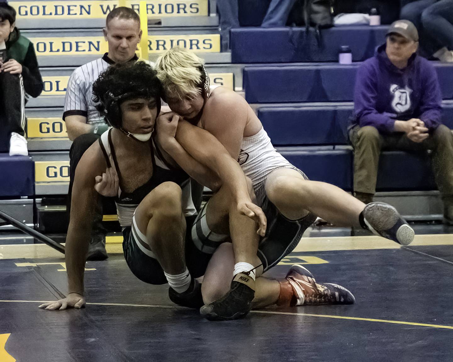 Fulton's Zane Pannell (right) controls Oak Lawn's Hani Odeh during their 182-pound title bout at the 44th annual Carson DeJarnatt Tournament on Saturday, Dec. 3, 2022 at Musgrove Fieldhouse in Sterling.