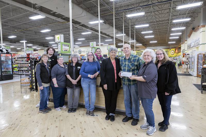 Dixon’s County Market has raised and donated $13,333.74 through their Hope Bag Drive that ran from Oct. 1 to Dec. 26, 2023. On Monday, Jan. 29, 2024 the check was presented to representatives of the Dixon Food Pantry. Pictured: Melody Helfrich (left), Brady Schultheis, Becca Curl, Rachel Utz, Karen Jones, Amanda Johnson, Dixon Food Pantry president Josie Whaley, Dixon Food Pantry volunteer Wylie Fox, County Market customer service manager Cristina Love and Juli Duckworth.