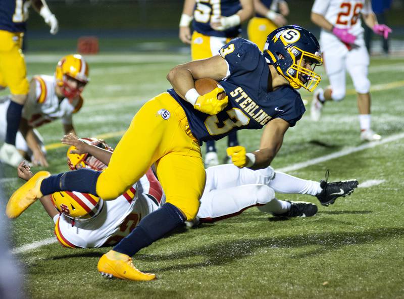 Sterling’s Antonio Tablante eyes the goal line Rock Island Friday, Oct.7, 2022.