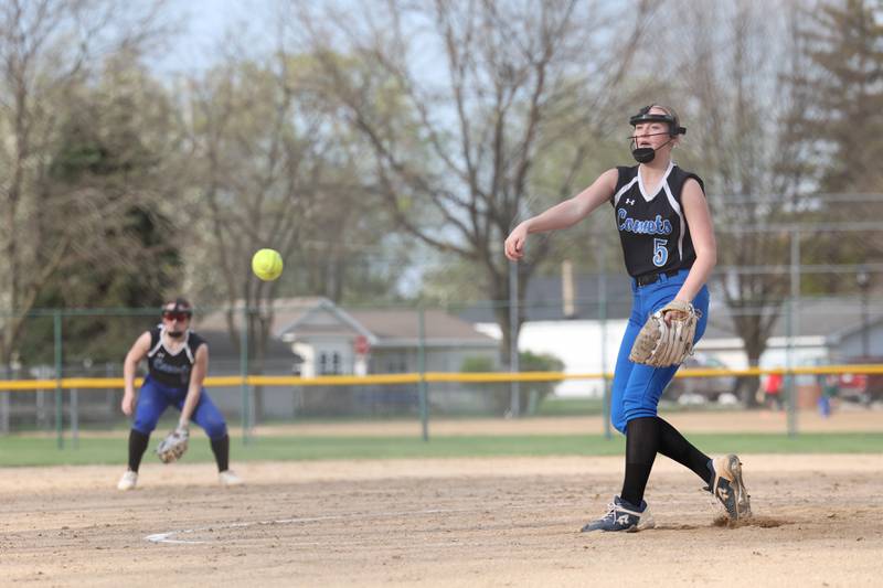 Central's Emily Ponton throws a pitch during the Comets' 9-2 victory over Gardner-South Wilmington on Tuesday, April 22.