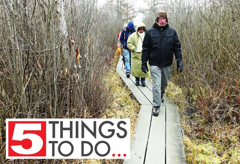 Volunteer guide John Fairgrieve of Hawthorn Woods leads a Bog Tour on the boardwalk Sunday, Jan. 14, 2018, during WinterFest at the Volo Bog State Natural Area in Ingleside.